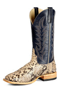 Top Hand HP8077 Men's Mink Python Back Cut Cowboy Boots, Navy Top, DB Toe, Roper Heel, Hybrid Sole