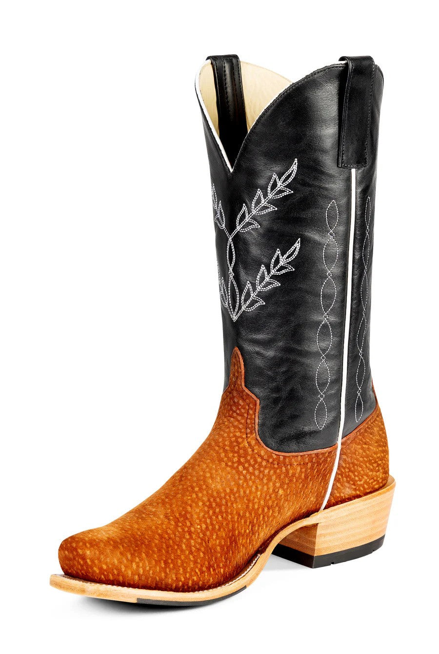 Horse Power HP9535 Men's Peanut Carpincho Cowboy Boots - Black Texas Cowhide Top, Narrow Square Toe