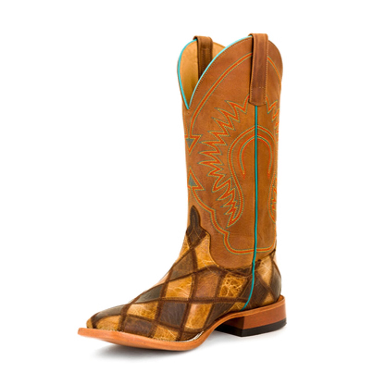Horse Power HP1053 Men's Crazy Train Patchwork Cowboy Boots - Square Toe, Honey Shaft