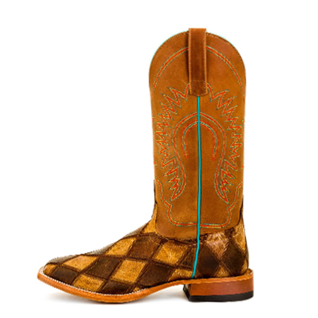 Horse Power HP1053 Men's Crazy Train Patchwork Cowboy Boots - Square Toe, Honey Shaft