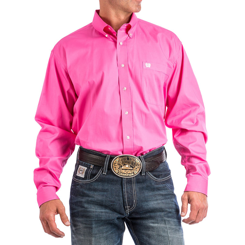 Cinch MTW1103320 Men's Long Sleeve Western Shirt  Pink Solid, Button-Down, Classic Fit, 100% Cotton