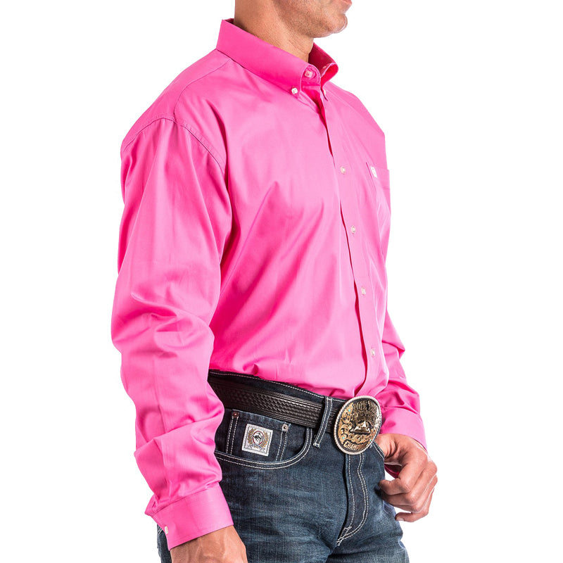 Cinch MTW1103320 Men's Long Sleeve Western Shirt  Pink Solid, Button-Down, Classic Fit, 100% Cotton