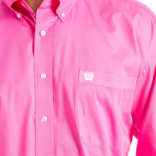 Cinch MTW1103320 Men's Long Sleeve Western Shirt  Pink Solid, Button-Down, Classic Fit, 100% Cotton