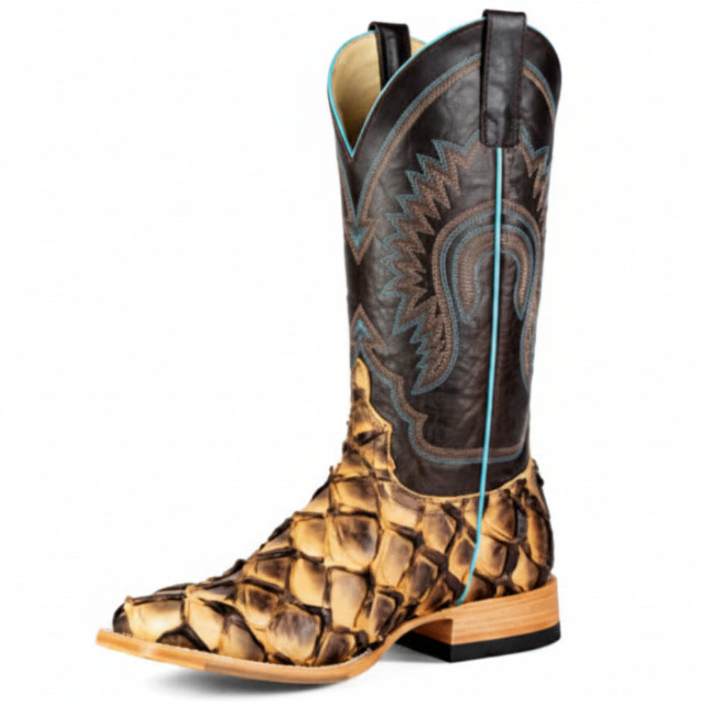 Top Hand HP8073 Men's Toast Big Bass Cowboy Boots  Chocolate Explosion Top, DB Toe, Hybrid Sole