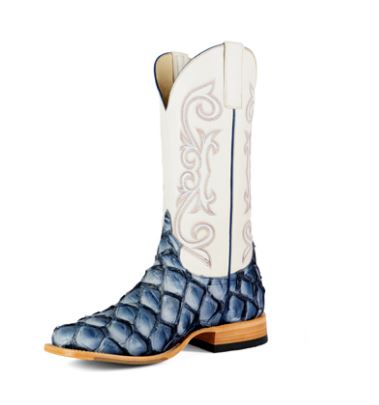 Top Hand Men's HP8070 Sky Blue Big Bass Cowboy Boots  Cream Hotshot Shaft, DB Toe, Tan Hybrid Sole