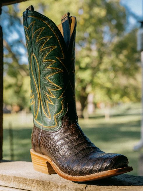 HYER HM12006 Men's Spearville Cowboy Boots  Coffee Caiman, War Bonnet Stitch, Durable