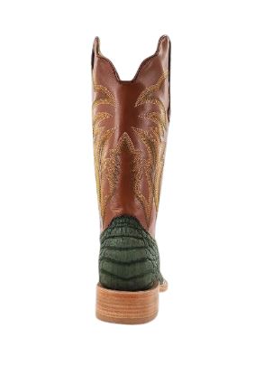 R. Watson RW2006-2 Men's Caiman Belly Cowboy Boots  Olive Green, Wide Square Toe, Leather Heel
