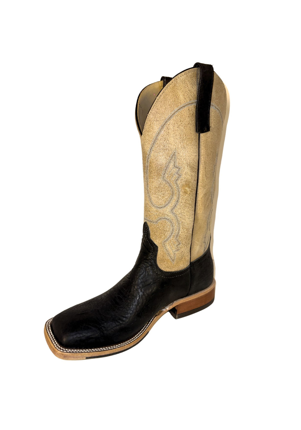 Anderson Bean 338673 Men's Black Oiled Bull Shoulder Cowboy Boots, Tan Sinsation, Wide Square Toe
