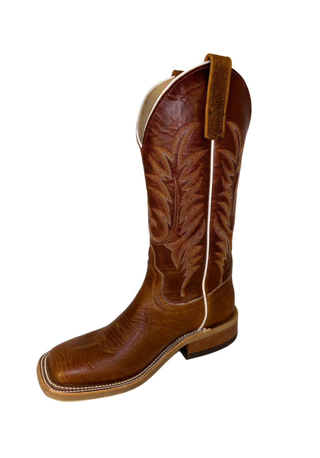 Anderson Bean 330546 Men's Cognac Twister Bull Shoulder Cowboy Boots, Orange Shaft, Wide Square Toe