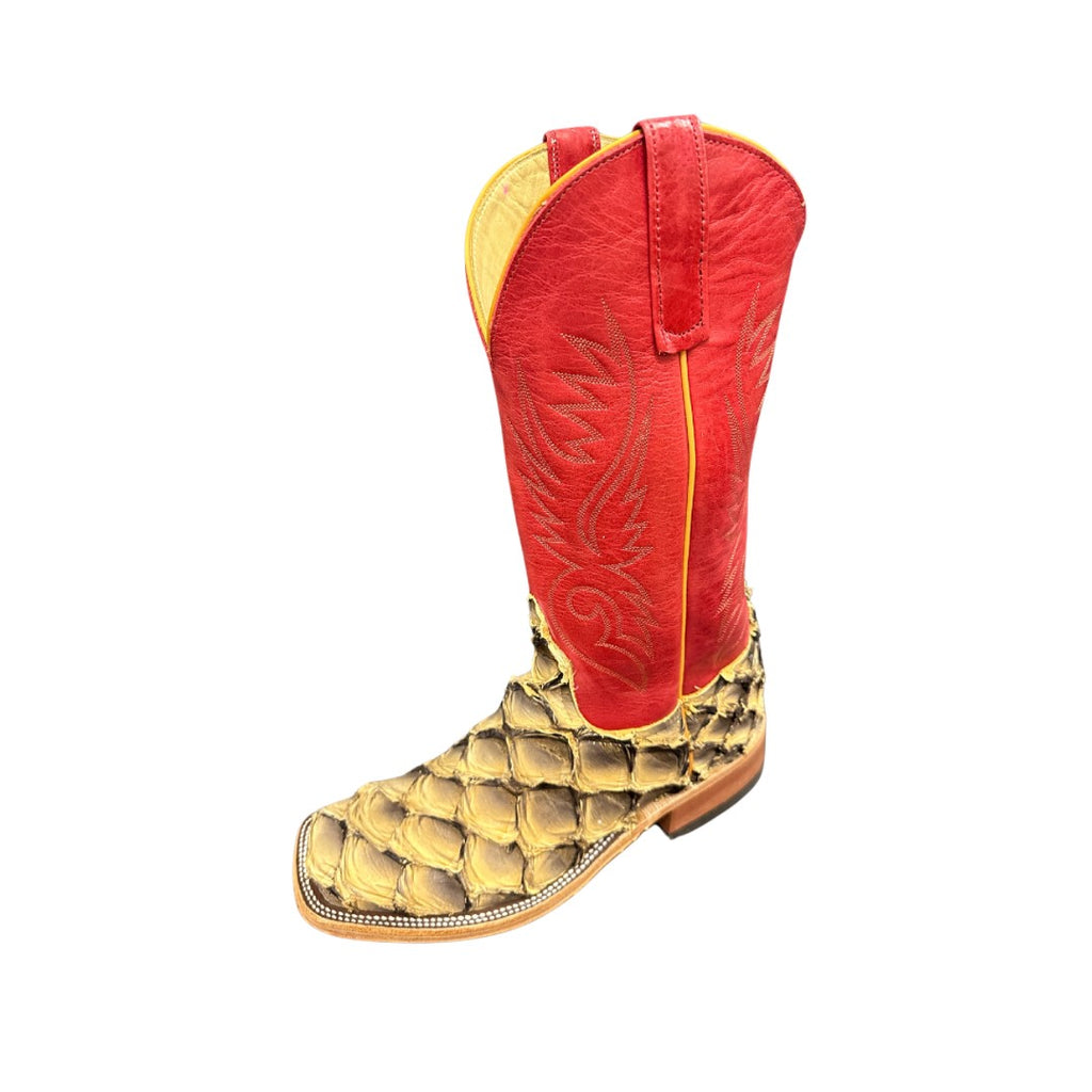 Anderson Bean 338679 Men's Tan Lines Big Bass Cowboy Boots, Red Shaft, Wide Square Toe, USA Made