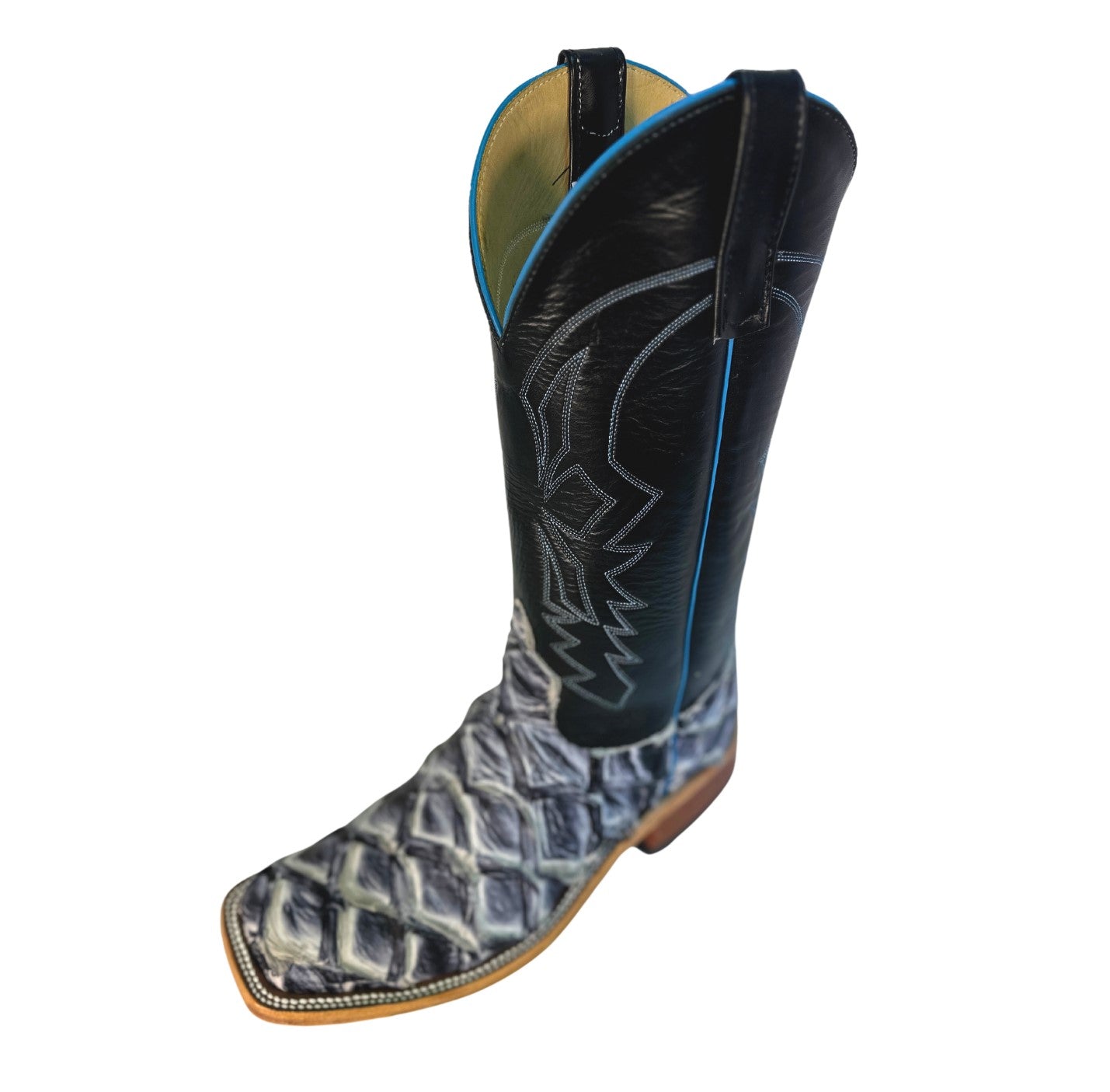 Anderson Bean 338680 Men's Ivory Eclipse Big Bass Cowboy Boots, Black Glove Shaft, Hybrid Sole