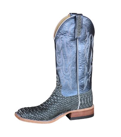 Anderson Bean Men's 337546 Grey Rustic Python & Blue Luster Western Boots, Square Toe, Block Heel