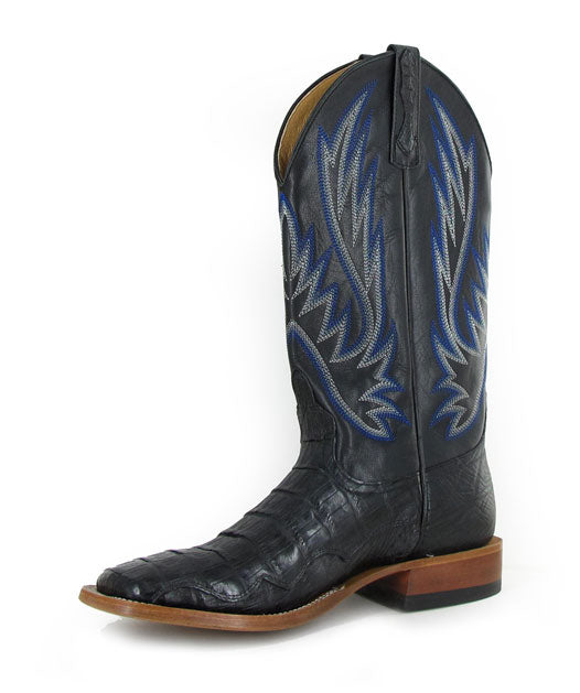 Horse Power HP1770 Men's Black Caiman Cowboy Boots - Black Goat Top, DB Wide Square, Roper Heel