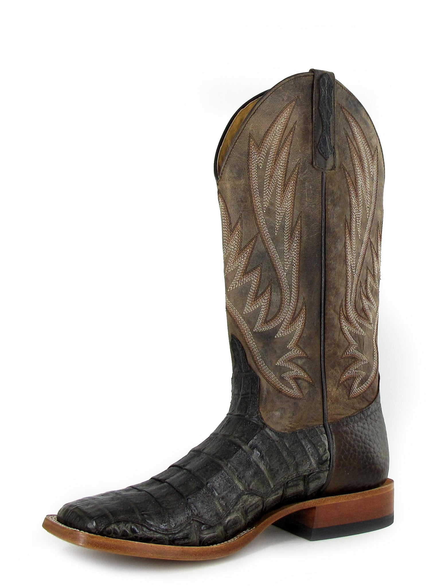 Horse Power HP1769 Men's Chocolate Caiman Cowboy Boots - Bone Mad Dog Top, DB Wide Square, DWS