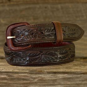 Leather Belt - Saddle Brown Skived Leaf 