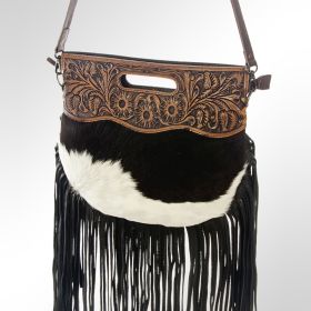 American Darling Cowhide Leather Hand bag with Fringe - ADBG345BKWBRFRNG